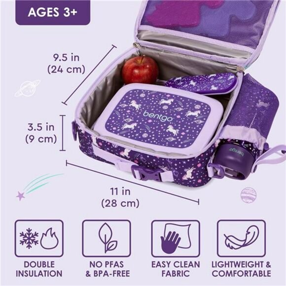 Kids insulated lunch bag unicorn print water resistant lunchbox with bottle pock - Picture 3 of 7